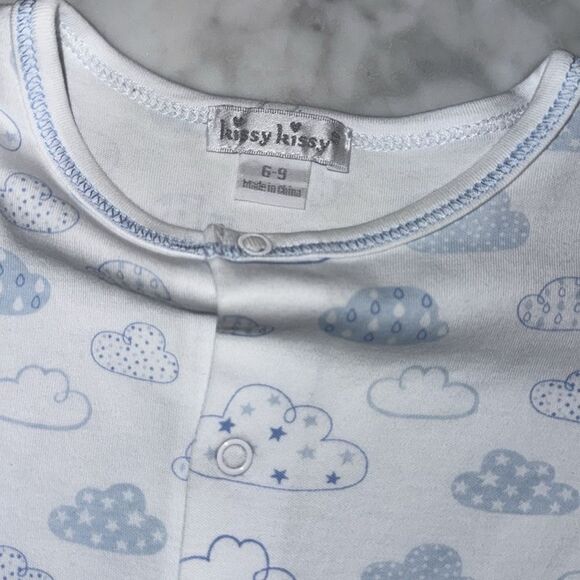 KISSY KISSY PIMA COTTON WHITE & BLUE CLOUD FOOTIE 6/9M - Picture 3 of 3